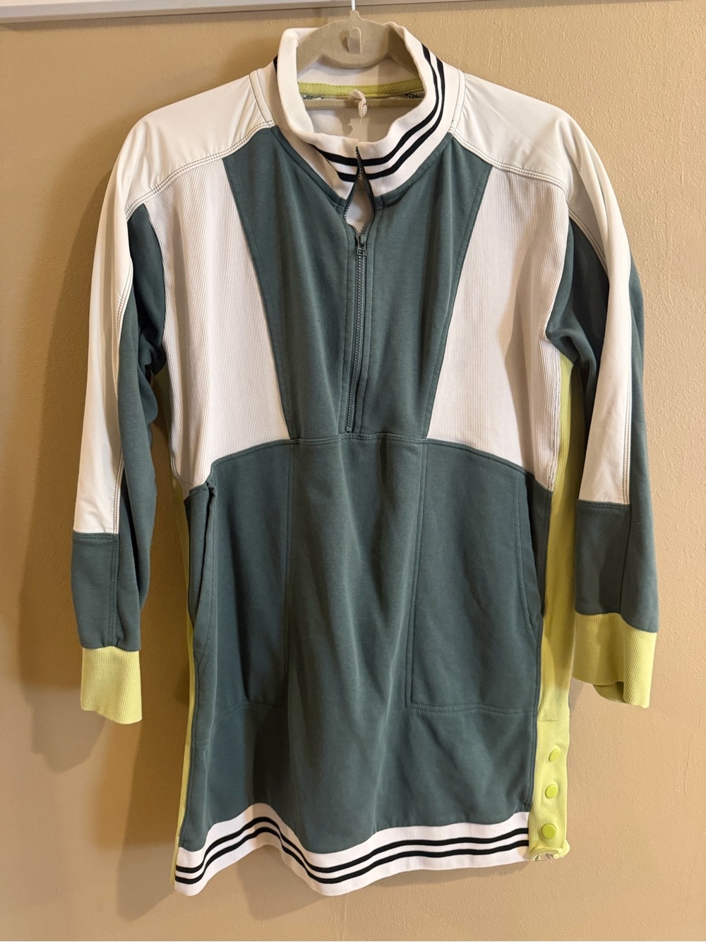 Anthropologie Green & White Colorblock Pullover Dress Top